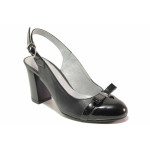 Черни дамски обувки с висок ток, естествена кожа и лачена естествена кожа  - ежедневни обувки за пролетта и лятото N 100016200