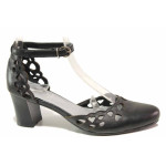 Черни дамски обувки с висок ток, естествена кожа - ежедневни обувки за пролетта и лятото N 100016178