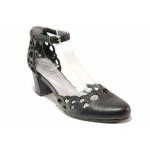 Черни дамски обувки с висок ток, естествена кожа - ежедневни обувки за пролетта и лятото N 100016178