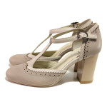 Бежови дамски обувки с висок ток, естествена кожа - ежедневни обувки за пролетта и лятото N 100016180