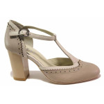 Бежови дамски обувки с висок ток, естествена кожа - ежедневни обувки за пролетта и лятото N 100016180