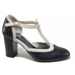 Тъмносини дамски обувки с висок ток, естествена кожа - ежедневни обувки за пролетта и лятото N 100016181
