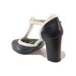 Тъмносини дамски обувки с висок ток, естествена кожа - ежедневни обувки за пролетта и лятото N 100016181