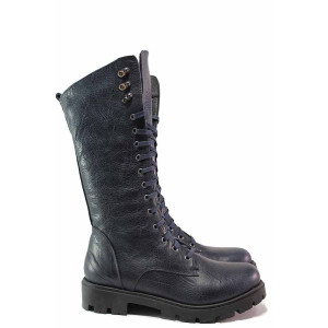 Сини дамски ботуши, естествена кожа - ежедневни обувки за есента и зимата N 100016357