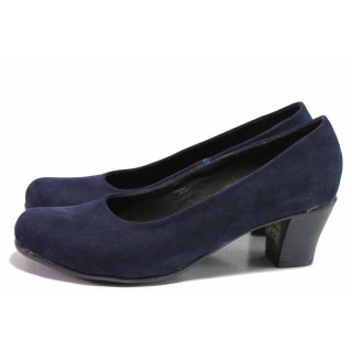 Сини дамски обувки със среден ток, естествен набук - официални обувки за пролетта и лятото N 100016358