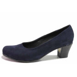 Сини дамски обувки със среден ток, естествен набук - официални обувки за пролетта и лятото N 100016358
