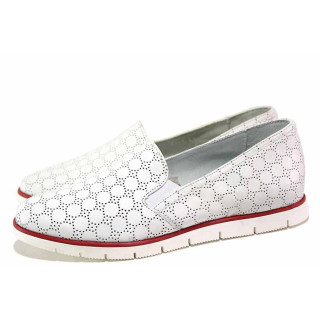 Бели дамски обувки с равна подметка, естествена кожа - ежедневни обувки за пролетта и лятото N 100016360