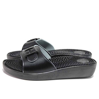 Черни дамски чехли, здрава еко-кожа - ежедневни обувки за целогодишно ползване N 100016302