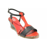 Черни дамски сандали, естествена кожа - ежедневни обувки за пролетта и лятото N 100016363