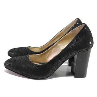 Черни дамски обувки с висок ток, естествен велур - елегантни обувки за пролетта и лятото N 100016370