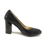 Черни дамски обувки с висок ток, естествен велур - елегантни обувки за пролетта и лятото N 100016370