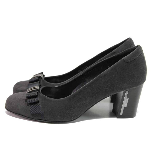 Сиви дамски обувки с висок ток, естествен велур - елегантни обувки за пролетта и лятото N 100016371