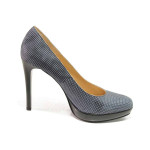 Тъмносини дамски обувки с висок ток, естествен велур - официални обувки за целогодишно ползване N 100016380