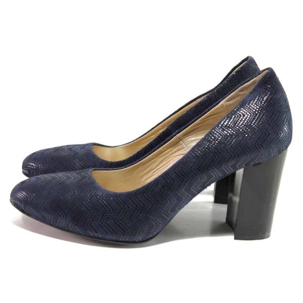 Тъмносини дамски обувки с висок ток, естествен велур - официални обувки за целогодишно ползване N 100016383