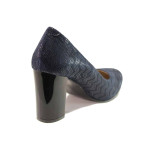 Тъмносини дамски обувки с висок ток, естествен велур - официални обувки за целогодишно ползване N 100016383