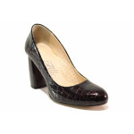 Винени дамски обувки с висок ток, лачена естествена кожа - официални обувки за целогодишно ползване N 100016379