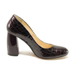 Винени дамски обувки с висок ток, лачена естествена кожа - официални обувки за целогодишно ползване N 100016379