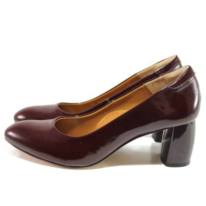 Винени дамски обувки с висок ток, лачена естествена кожа - официални обувки за целогодишно ползване N 100016382