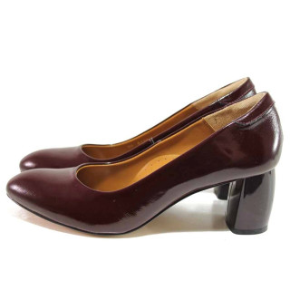 Винени дамски обувки с висок ток, лачена естествена кожа - официални обувки за целогодишно ползване N 100016382