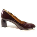 Винени дамски обувки с висок ток, лачена естествена кожа - официални обувки за целогодишно ползване N 100016382