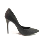 Черни дамски обувки с висок ток, текстилна материя - официални обувки за целогодишно ползване N 100016385