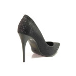 Черни дамски обувки с висок ток, текстилна материя - официални обувки за целогодишно ползване N 100016385