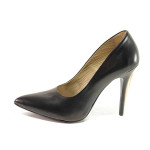 Черни дамски обувки с висок ток, естествена кожа и лачена естествена кожа  - официални обувки за целогодишно ползване N 100016389