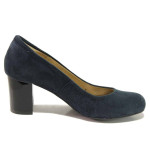 Тъмносини дамски обувки със среден ток, естествен велур - всекидневни обувки за пролетта и лятото N 100016374