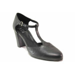 Черни дамски обувки с висок ток, естествена кожа - официални обувки за целогодишно ползване N 100016421