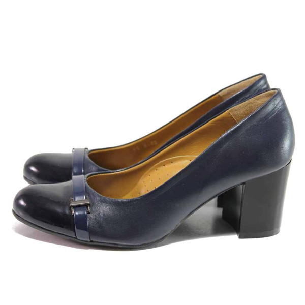 Сини дамски обувки със среден ток, естествена кожа и лачена естествена кожа  - всекидневни обувки за целогодишно ползване N 100016422