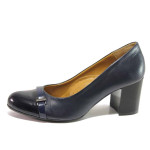 Сини дамски обувки със среден ток, естествена кожа и лачена естествена кожа  - всекидневни обувки за целогодишно ползване N 100016422