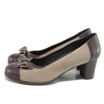 Кафяви дамски обувки със среден ток, естествена кожа и естествена велурена кожа - ежедневни обувки за целогодишно ползване N 100016423