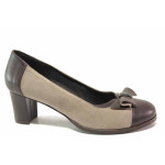 Кафяви дамски обувки със среден ток, естествена кожа и естествена велурена кожа - ежедневни обувки за целогодишно ползване N 100016423