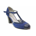 Сини дамски обувки с висок ток, естествен велур с лачена кожа - елегантни обувки за целогодишно ползване N 100016424