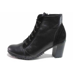 Черни дамски боти, естествена кожа и естествена велурена кожа - всекидневни обувки за есента и зимата N 100016483