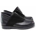 Черни дамски обувки с равна подметка, естествена кожа и естествена велурена кожа - всекидневни обувки за есента и зимата N 100016486