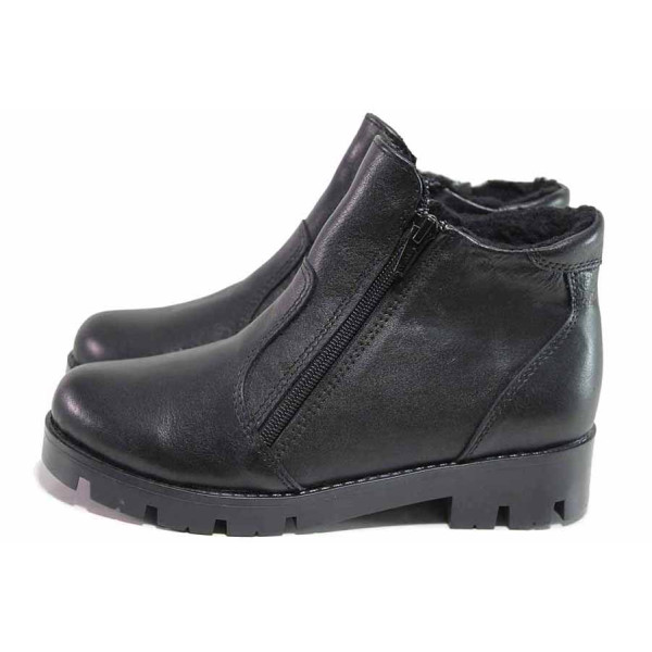 Черни дамски боти, естествена кожа - всекидневни обувки за есента и зимата N 100016494