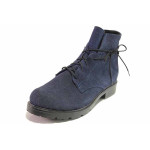 Сини анатомични дамски боти, естествен велур - ежедневни обувки за есента и зимата N 100016489
