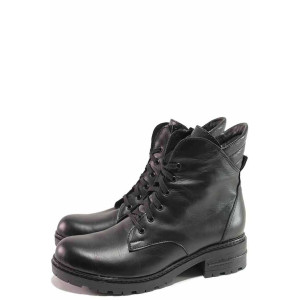 Черни юношески боти, естествена кожа - всекидневни обувки за есента и зимата N 100016510