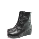 Черни дамски боти, естествена кожа - ежедневни обувки за пролетта и лятото N 100016458