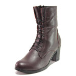 Винени дамски боти, естествена кожа - всекидневни обувки за есента и зимата N 100022638