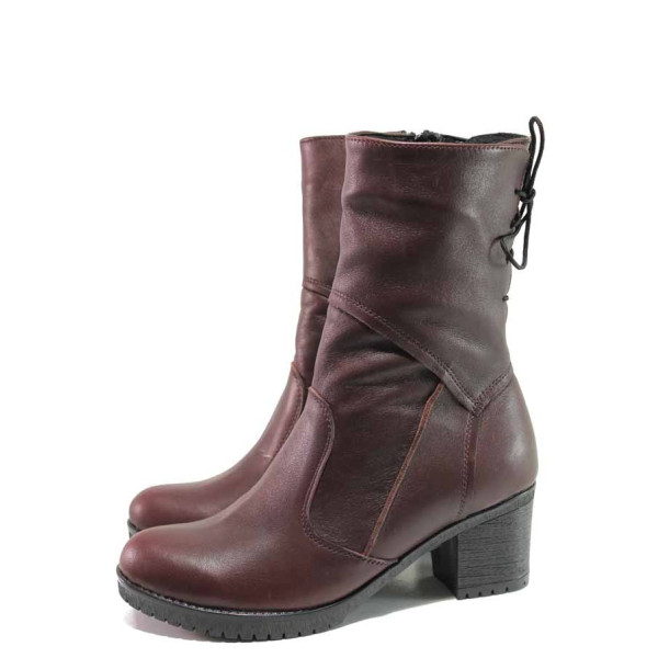 Винени дамски боти, естествена кожа - ежедневни обувки за есента и зимата N 100016435