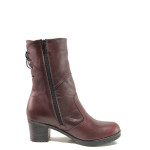 Винени дамски боти, естествена кожа - ежедневни обувки за есента и зимата N 100016435