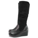 Черни анатомични дамски ботуши, естествена кожа и естествена велурена кожа - ежедневни обувки за есента и зимата N 100016446