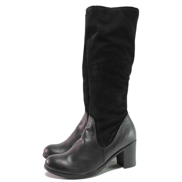 Черни анатомични дамски ботуши, естествена кожа и естествена велурена кожа - ежедневни обувки за есента и зимата N 100016448