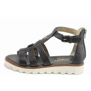 Черни дамски сандали, естествена кожа - ежедневни обувки за пролетта и лятото N 100016452