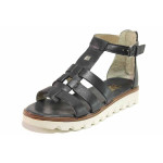 Черни дамски сандали, естествена кожа - ежедневни обувки за пролетта и лятото N 100016452