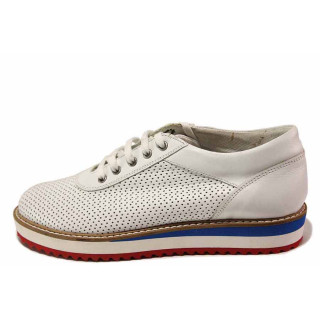 Бели дамски обувки с равна подметка, естествена кожа перфорирана - ежедневни обувки за пролетта и лятото N 100016454