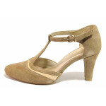 Бежови дамски обувки с висок ток, естествен велур - ежедневни обувки за пролетта и лятото N 100016453
