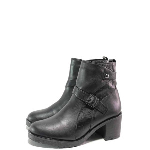 Черни дамски боти, естествена кожа - ежедневни обувки за есента и зимата N 100016627